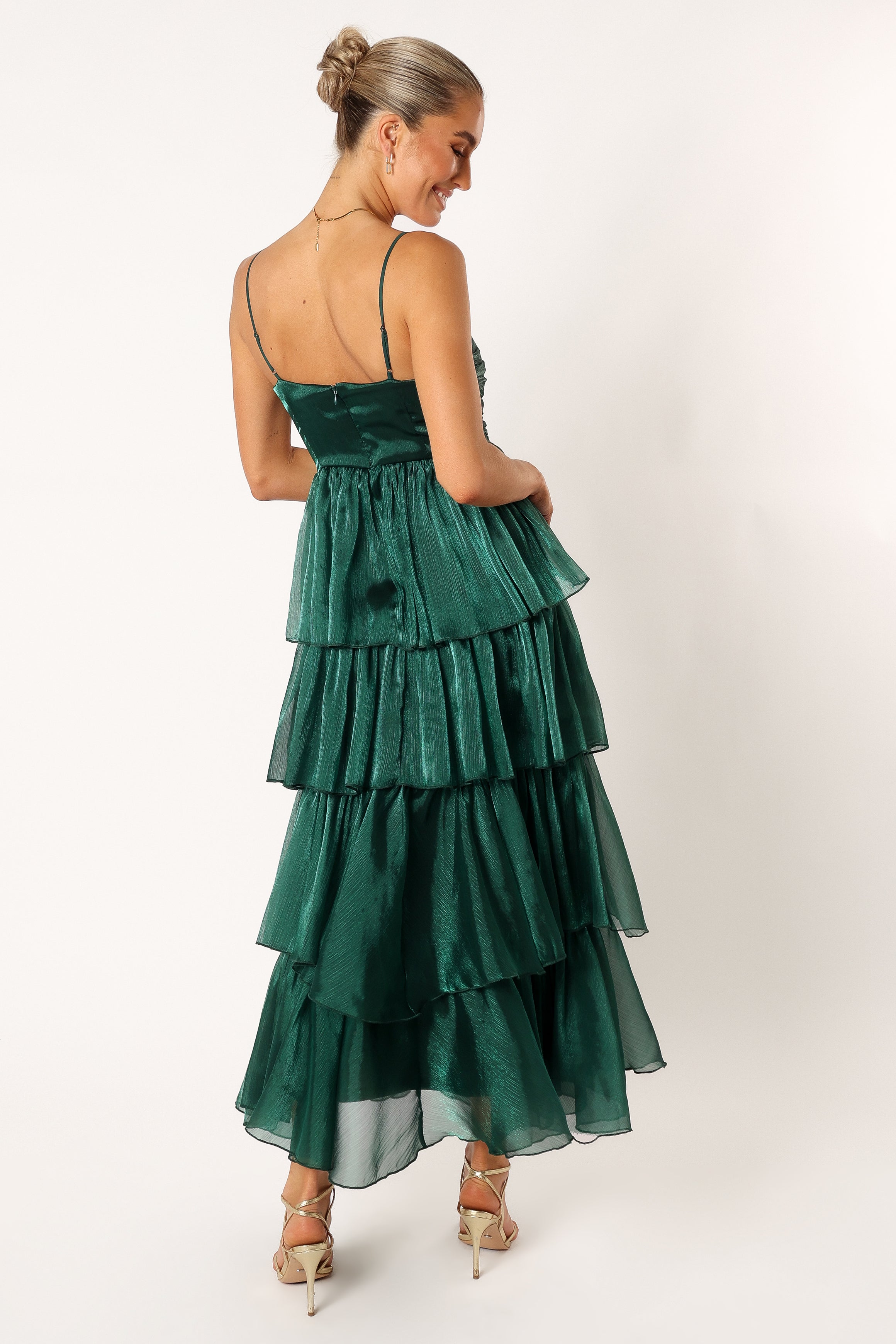 Petal and Pup USA DRESSES Jace Tiered Maxi Dress - Shimmer Emerald