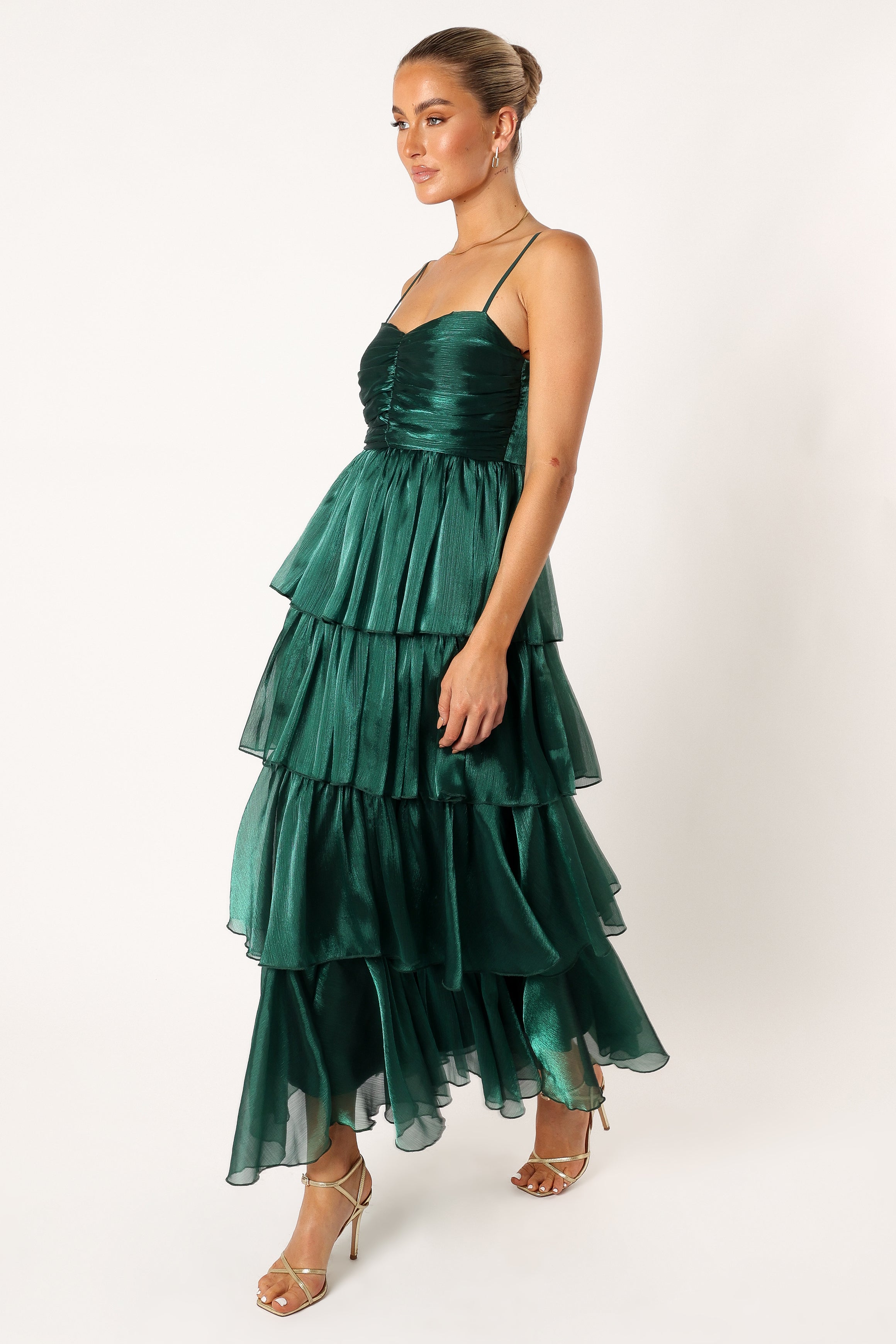 Petal and Pup USA DRESSES Jace Tiered Maxi Dress - Shimmer Emerald