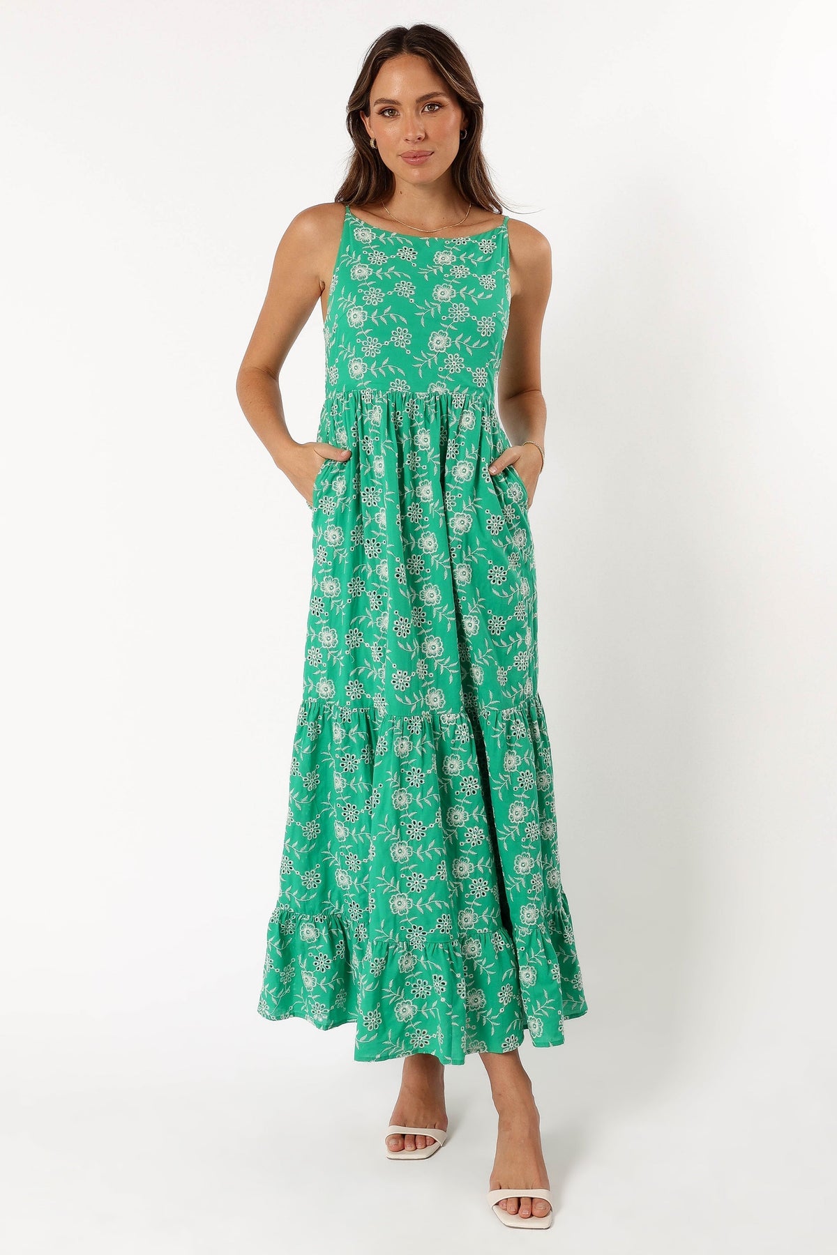 Petal and Pup USA DRESSES Jenson Maxi Dress - Green Eyelet