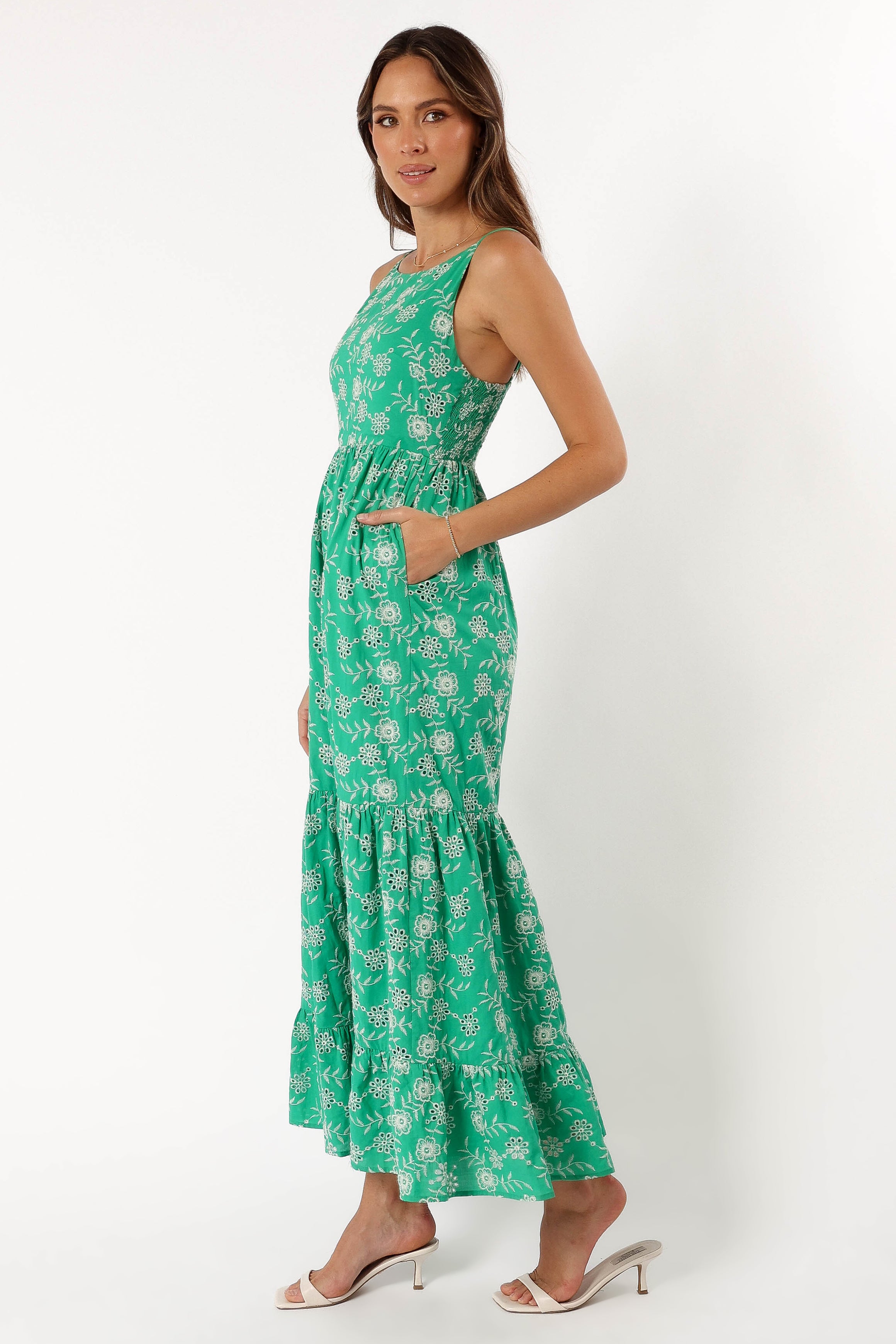 Petal and Pup USA DRESSES Jenson Maxi Dress - Green Eyelet