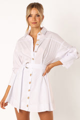 Petal and Pup USA DRESSES Julia Belted Mini Dress - White