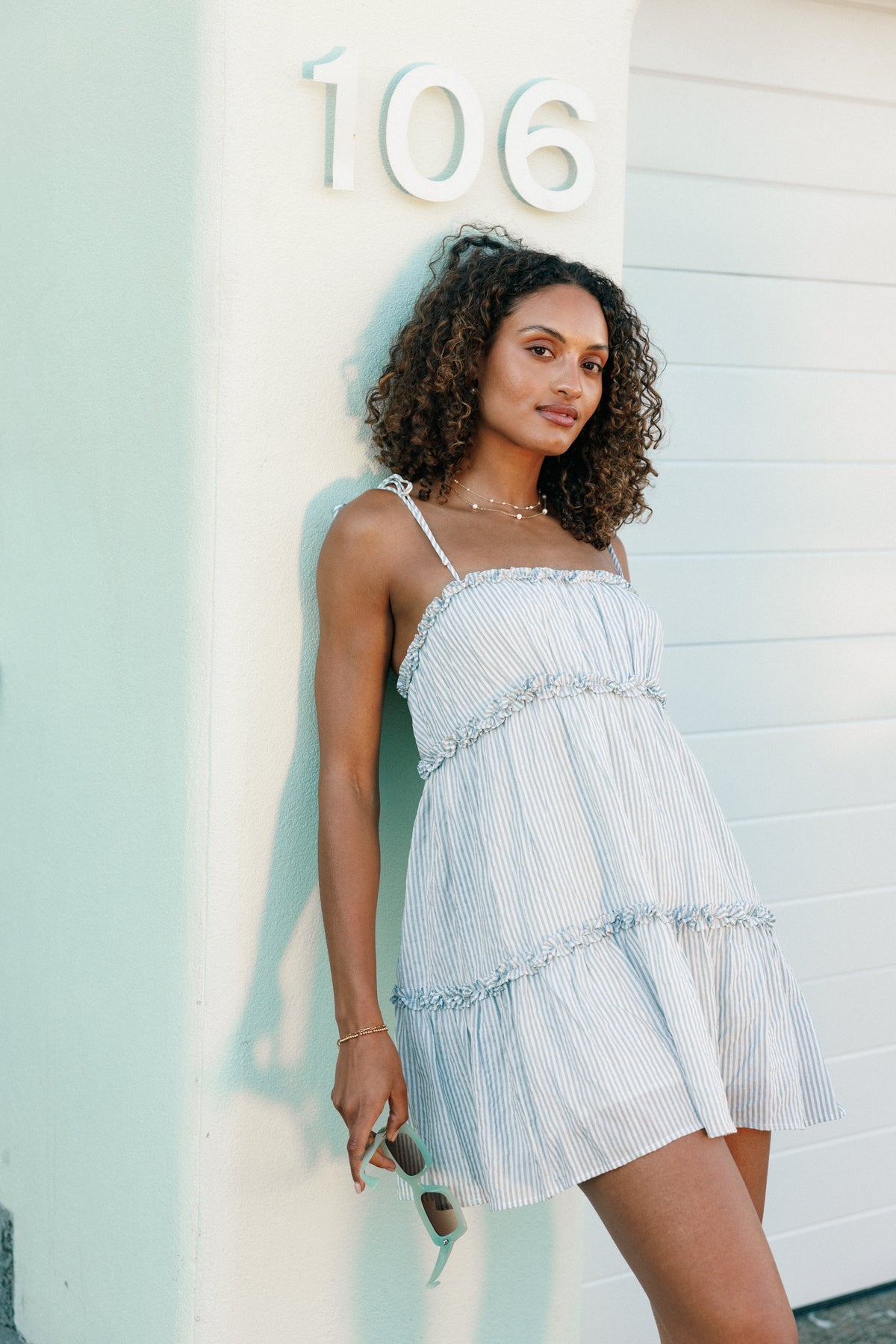 Petal and Pup USA DRESSES Kali Mini Dress - White Blue