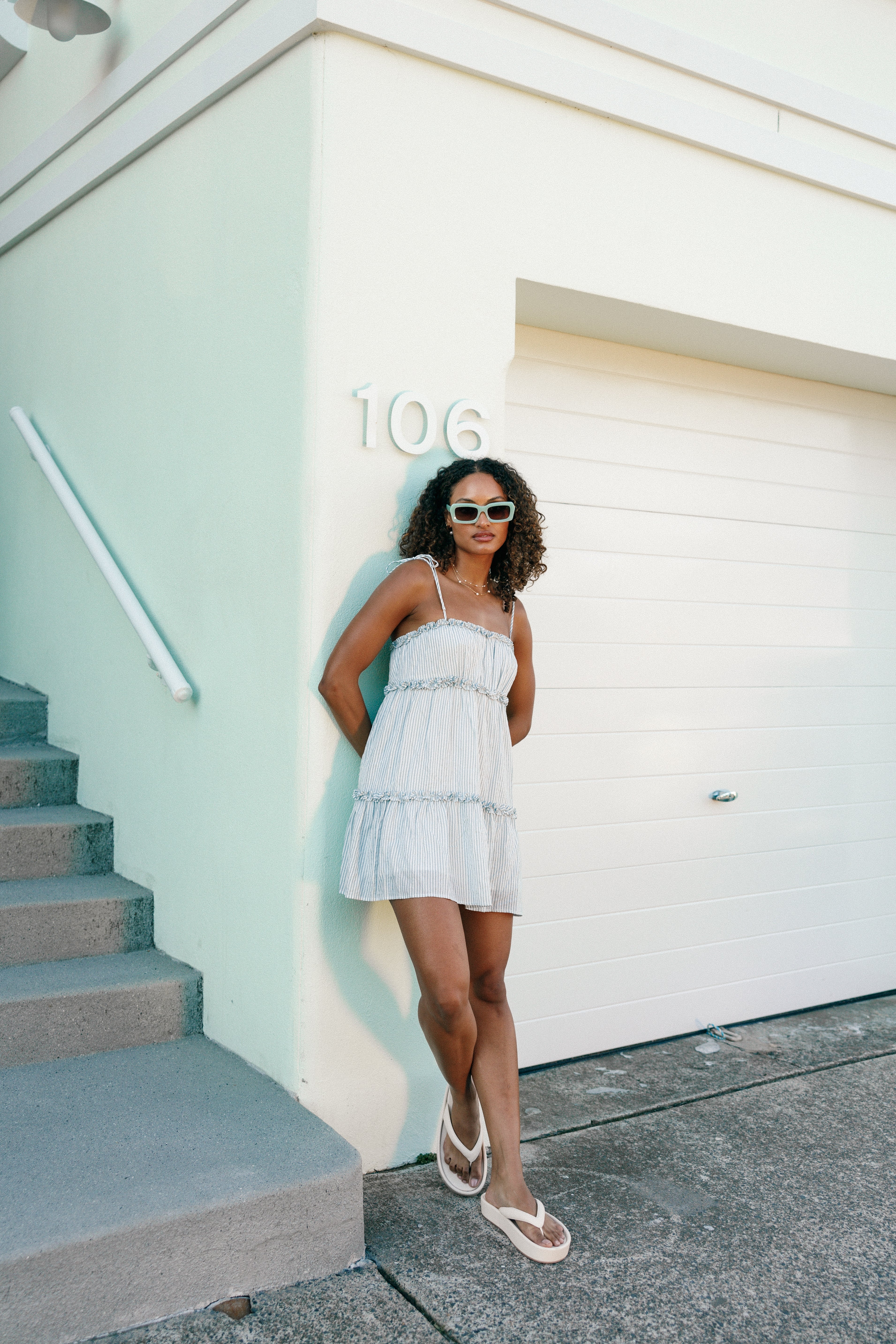 Petal and Pup USA DRESSES Kali Mini Dress - White Blue