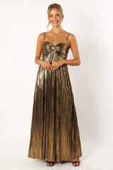 Petal and Pup USA DRESSES Kanthro Pleated Maxi Dress - Gold