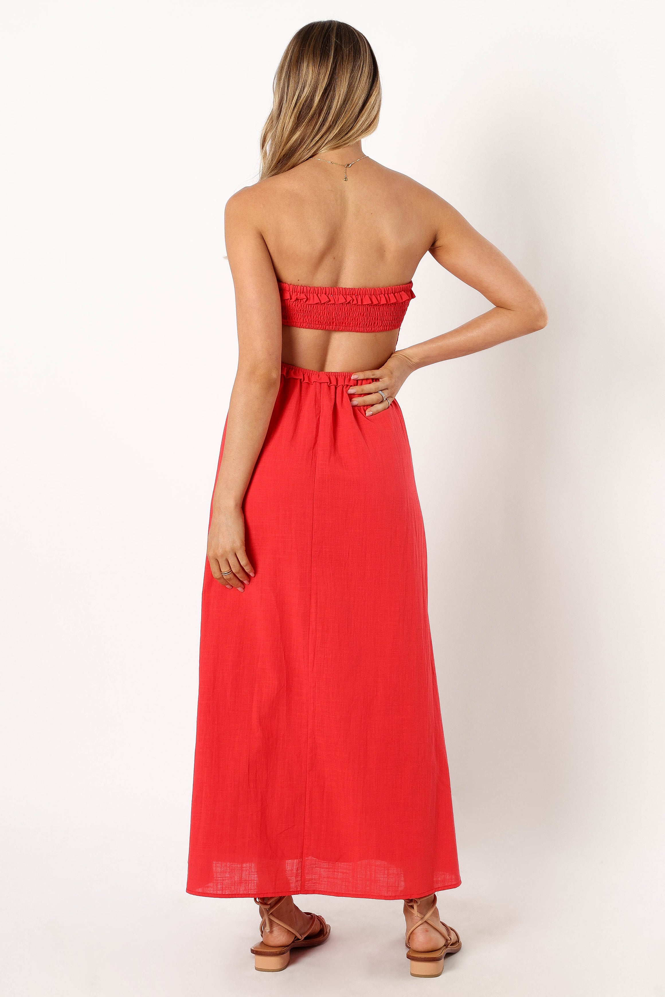 Petal and Pup USA DRESSES Katriona Strapless Midi Dress - Red