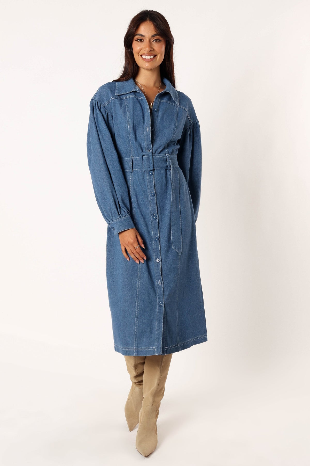 Petal and Pup USA DRESSES Kocoa Long Sleeve Midi Dress - Denim