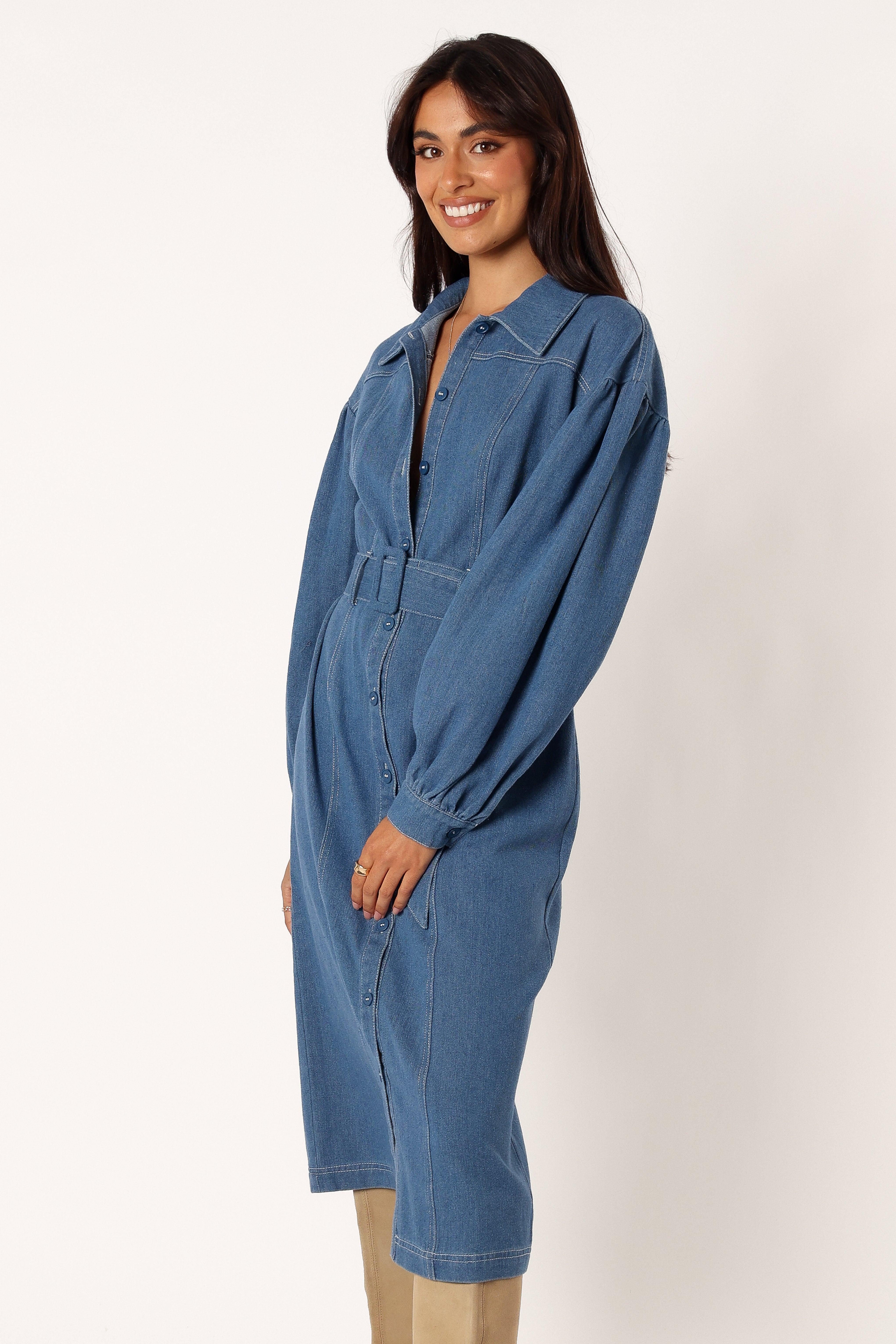 Petal and Pup USA DRESSES Kocoa Long Sleeve Midi Dress - Denim