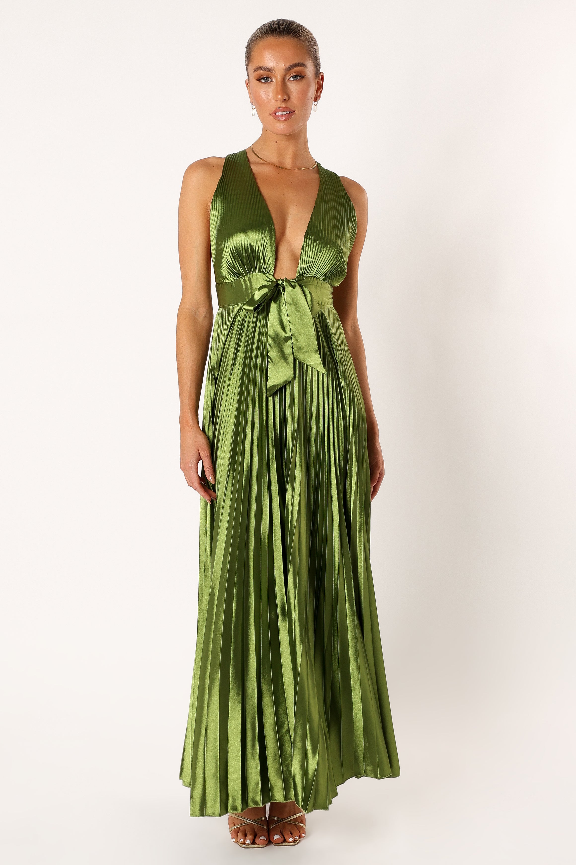 Petal and Pup USA DRESSES Kris Pleated Maxi Dress - Martini Olive