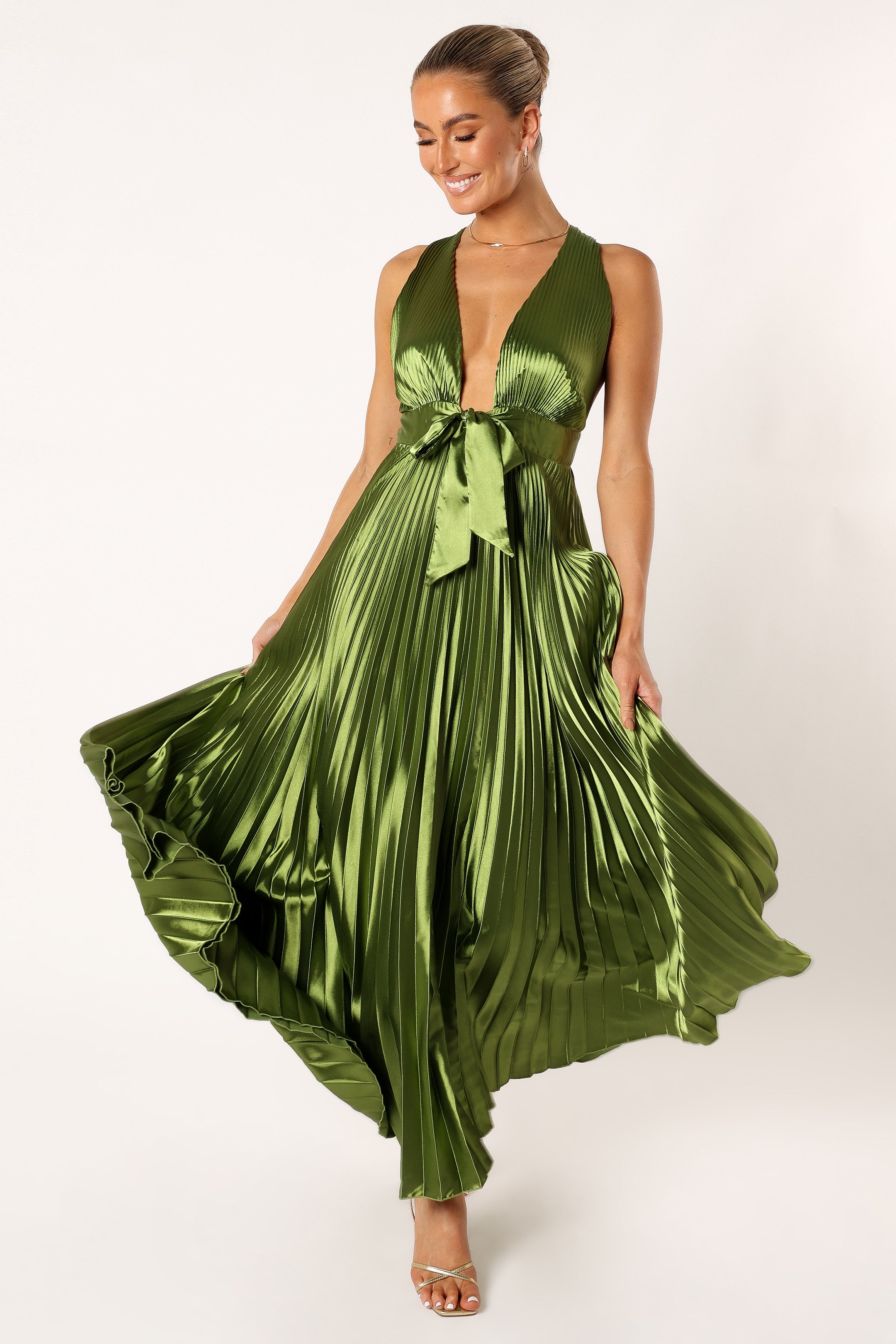 Petal and Pup USA DRESSES Kris Pleated Maxi Dress - Martini Olive