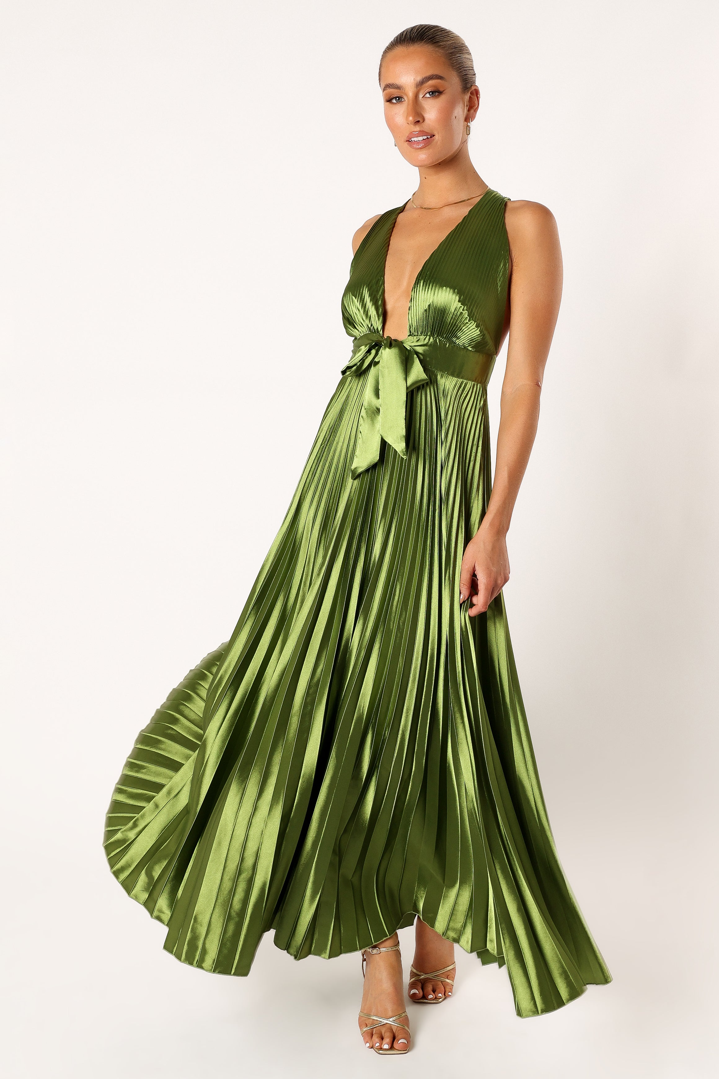 Petal and Pup USA DRESSES Kris Pleated Maxi Dress - Martini Olive