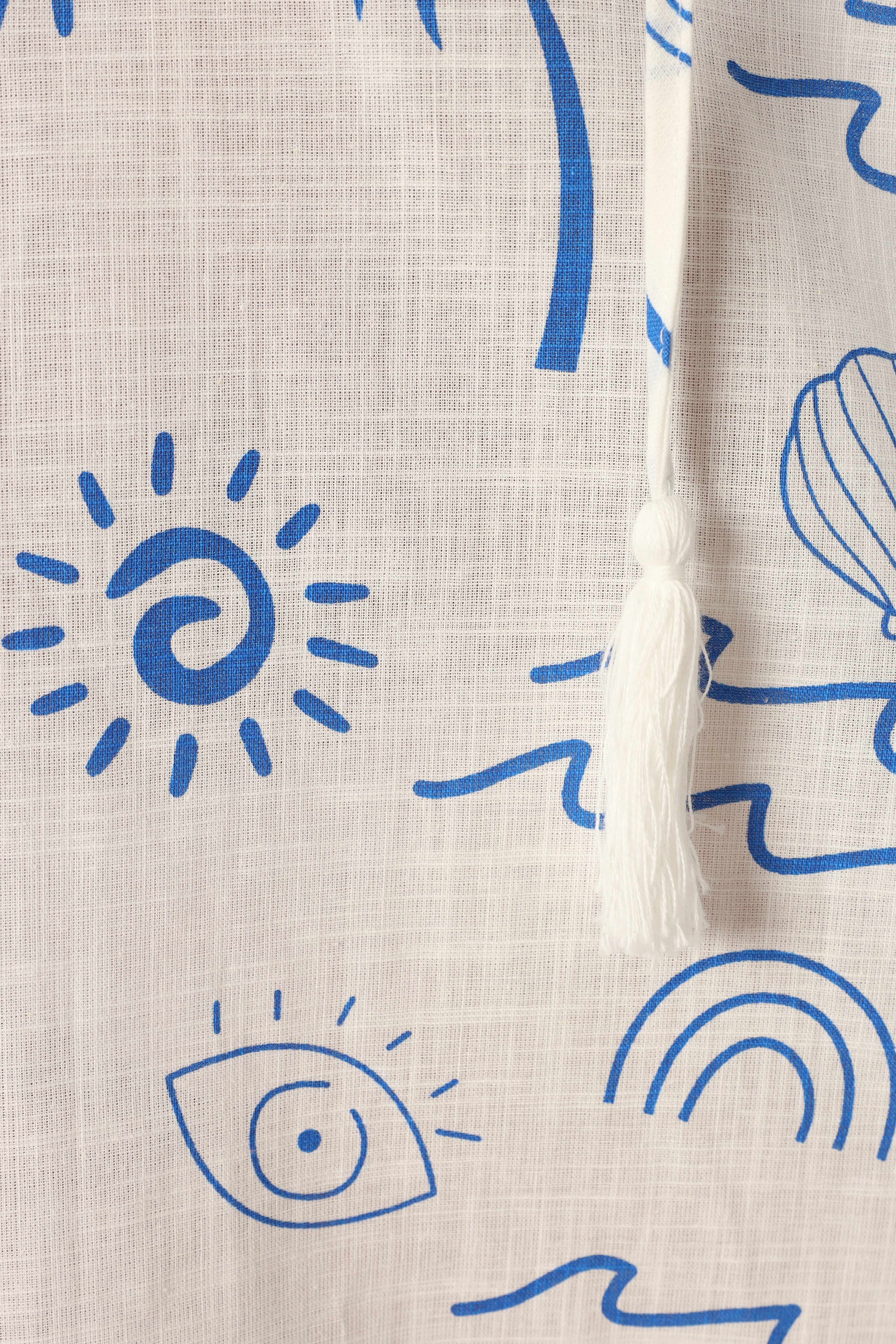 Petal and Pup USA DRESSES Laila Long Sleeve Linen Mini Dress - White Blue