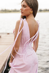 Petal and Pup USA DRESSES Lainey Tie Maxi Dress - Pink Stripe