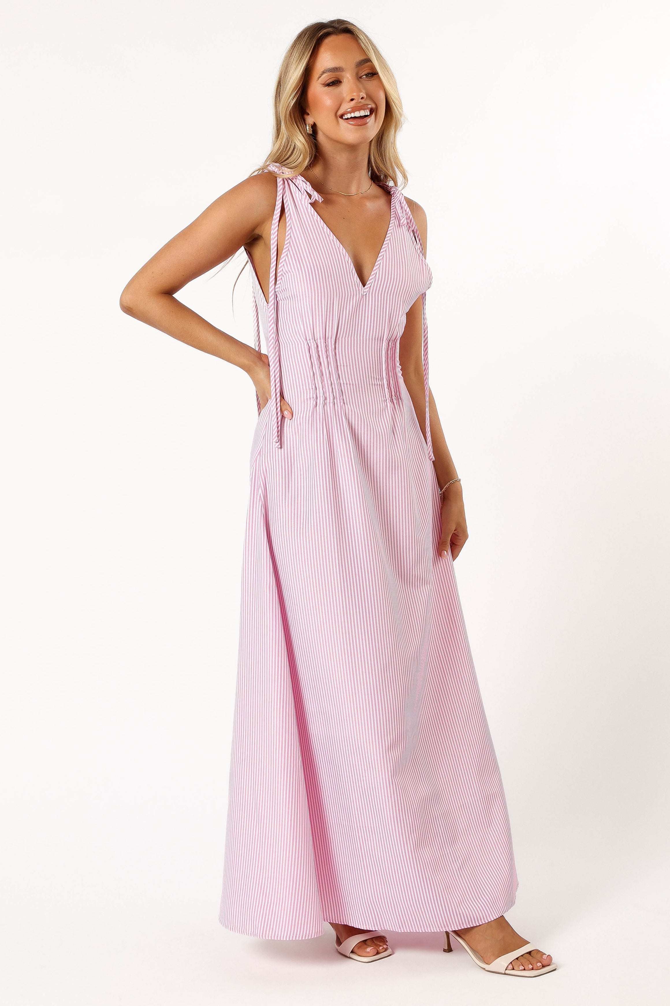 Petal and Pup USA DRESSES Lainey Tie Maxi Dress - Pink Stripe