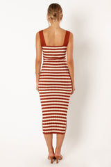 Petal and Pup USA DRESSES Ledger Midi Dress - Tan Stripe