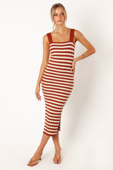 Petal and Pup USA DRESSES Ledger Midi Dress - Tan Stripe