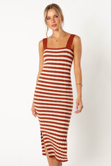 Petal and Pup USA DRESSES Ledger Midi Dress - Tan Stripe