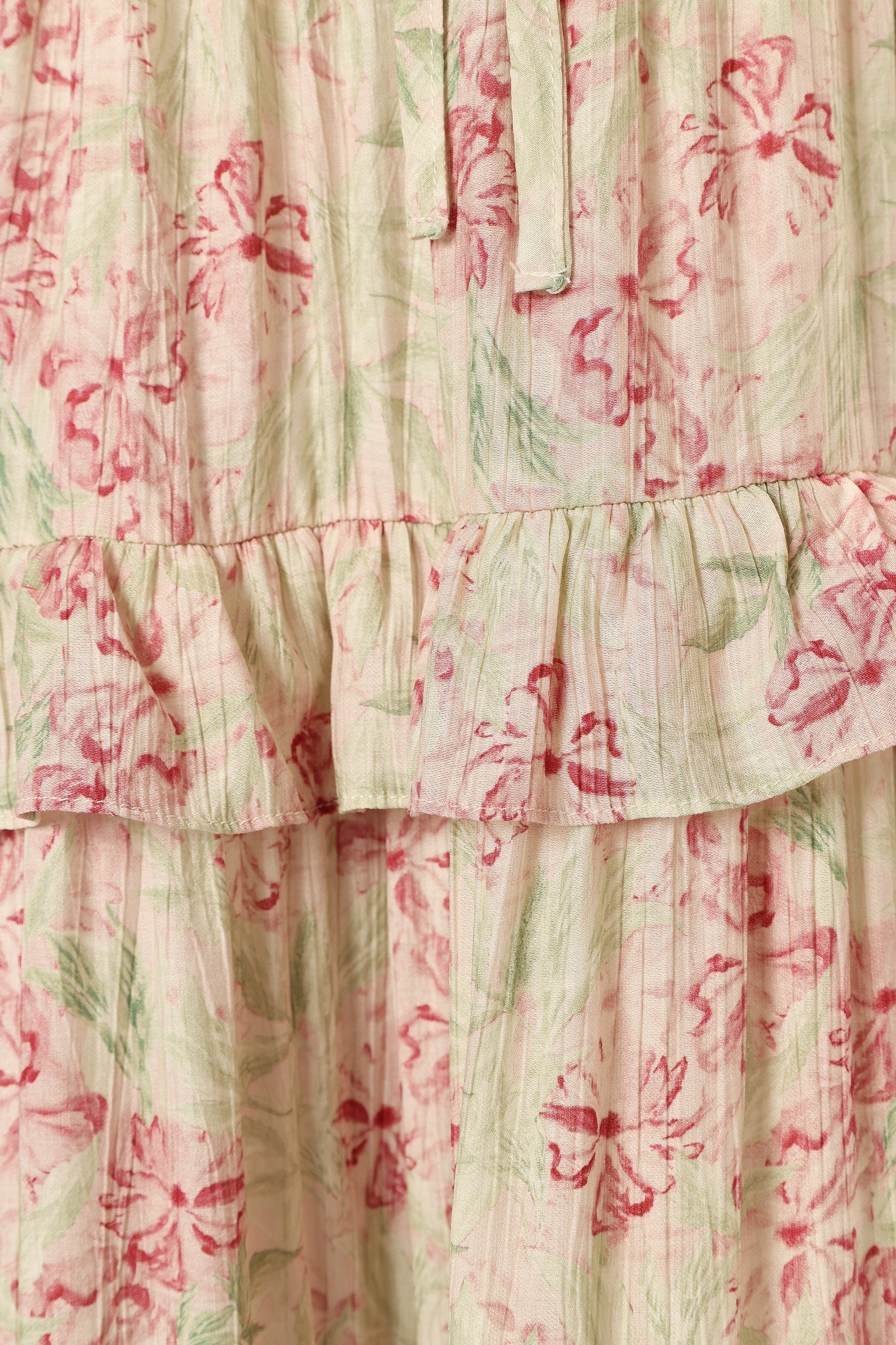 Petal and Pup USA DRESSES Levelle Midi Ruffle Dress - Ivory/Red Green Floral