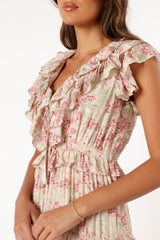 Petal and Pup USA DRESSES Levelle Midi Ruffle Dress - Ivory/Red Green Floral