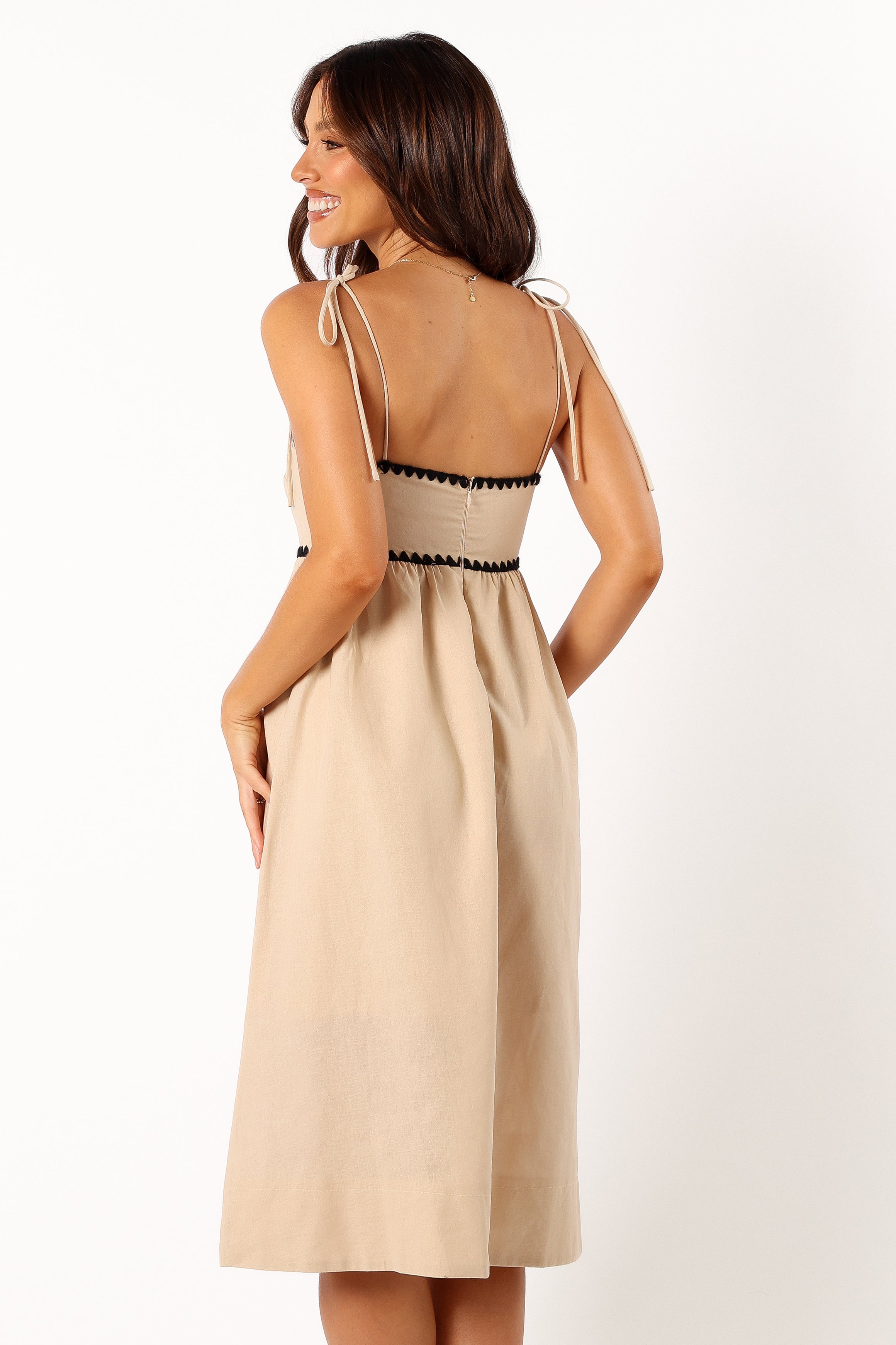 Petal and Pup USA DRESSES Lino Contrast Trim Midi Dress - Cream Black