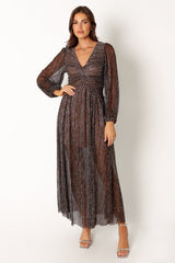 Petal and Pup USA DRESSES Lustre Long Sleeve Midi Dress - Bronze