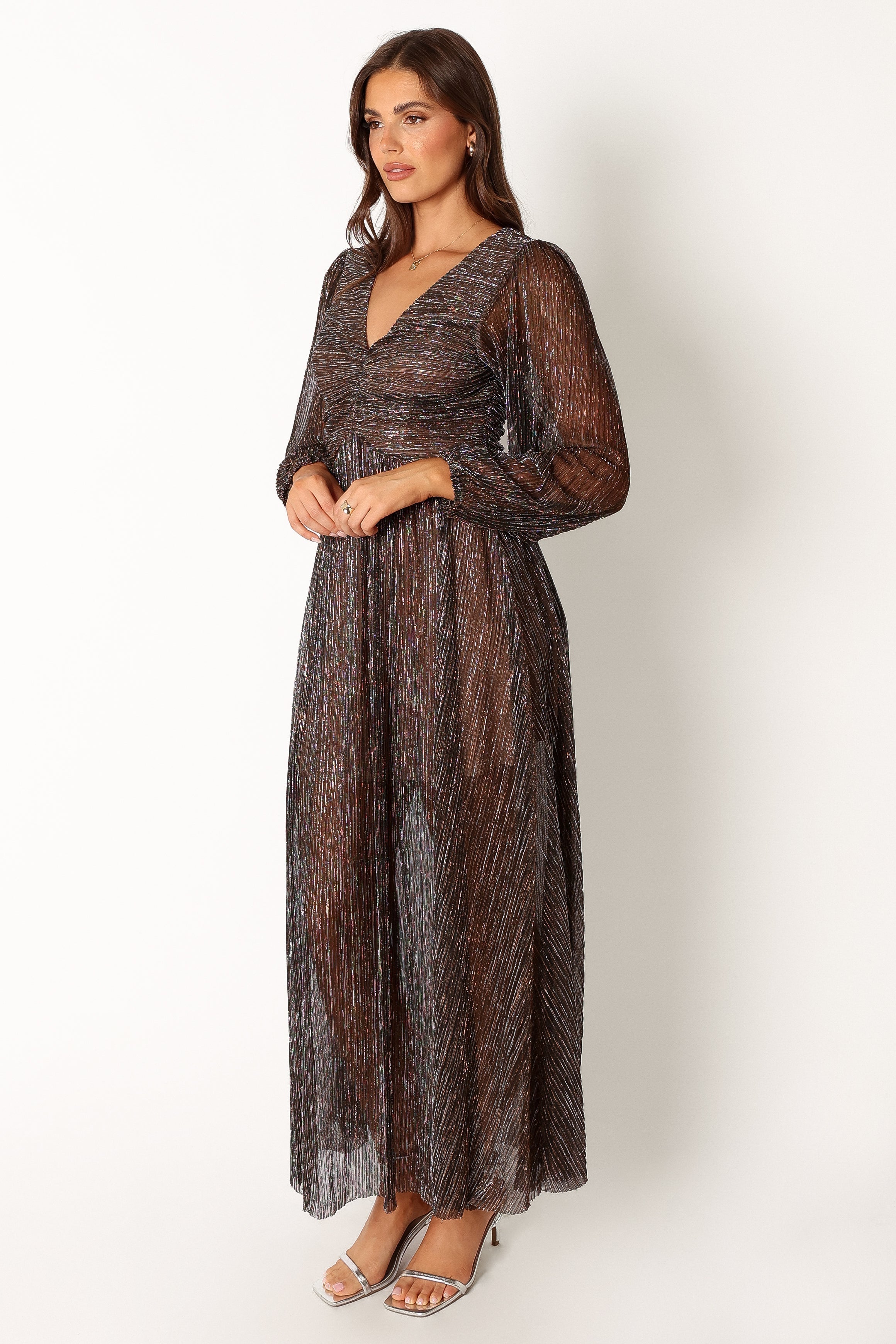 Petal and Pup USA DRESSES Lustre Long Sleeve Midi Dress - Bronze