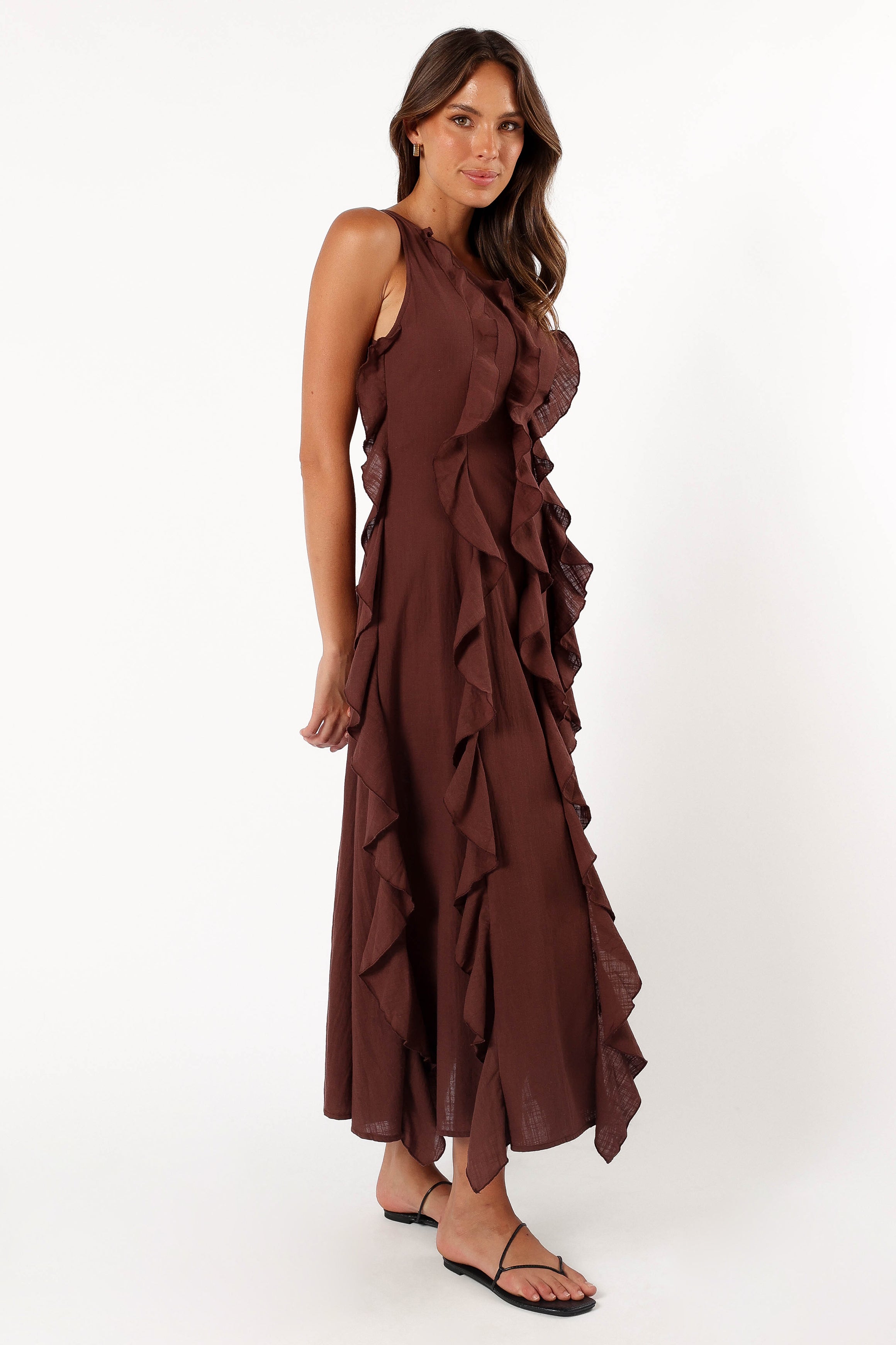 Petal and Pup USA DRESSES Maggy One Shoulder Dress - Chocolate