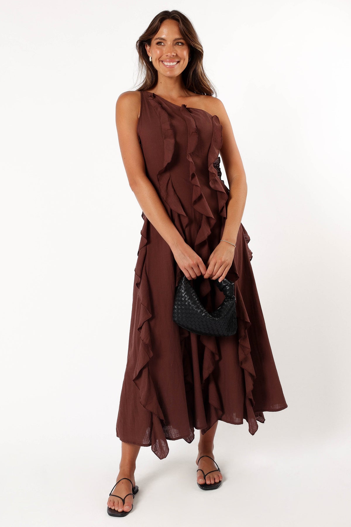 Petal and Pup USA DRESSES Maggy One Shoulder Dress - Chocolate