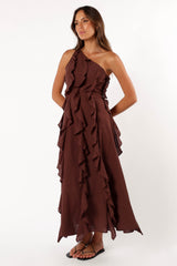 Petal and Pup USA DRESSES Maggy One Shoulder Dress - Chocolate