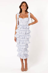Petal and Pup USA DRESSES Marina Frilled Midi Dress - Blue Floral