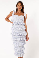Petal and Pup USA DRESSES Marina Frilled Midi Dress - Blue Floral