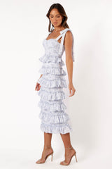 Petal and Pup USA DRESSES Marina Frilled Midi Dress - Blue Floral