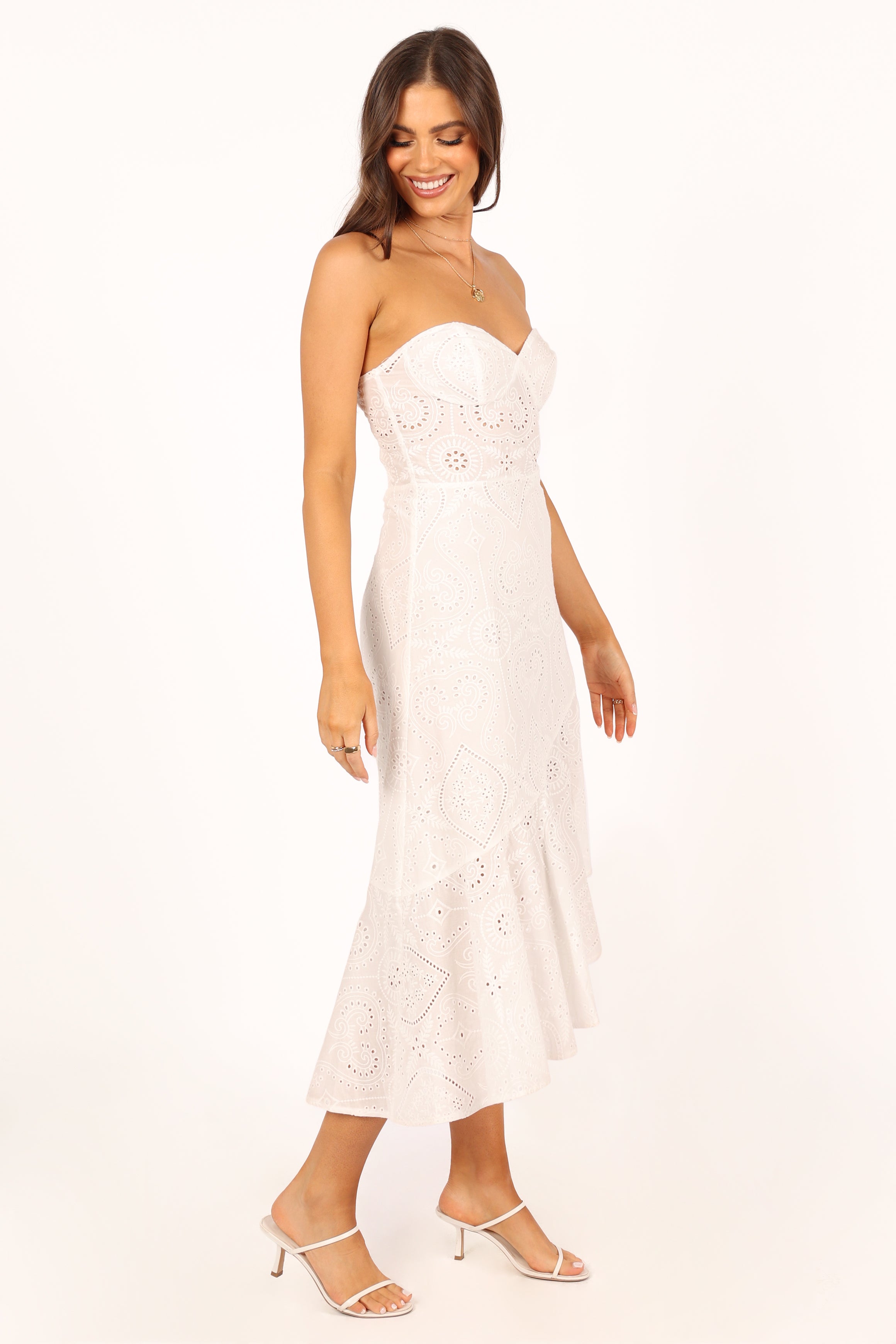 Petal and Pup USA DRESSES Melanie Strapless Midi Dress - White