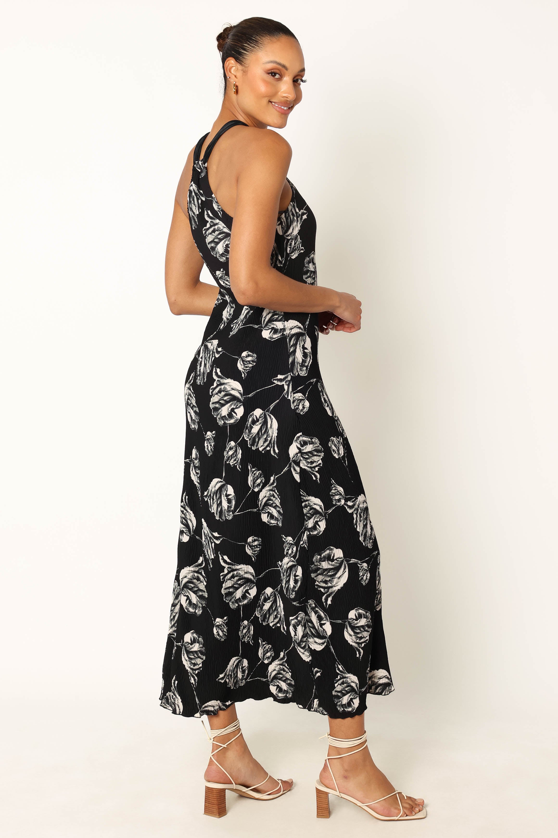 Petal and Pup USA DRESSES Melody Plisse Halter Maxi Dress - Black Floral