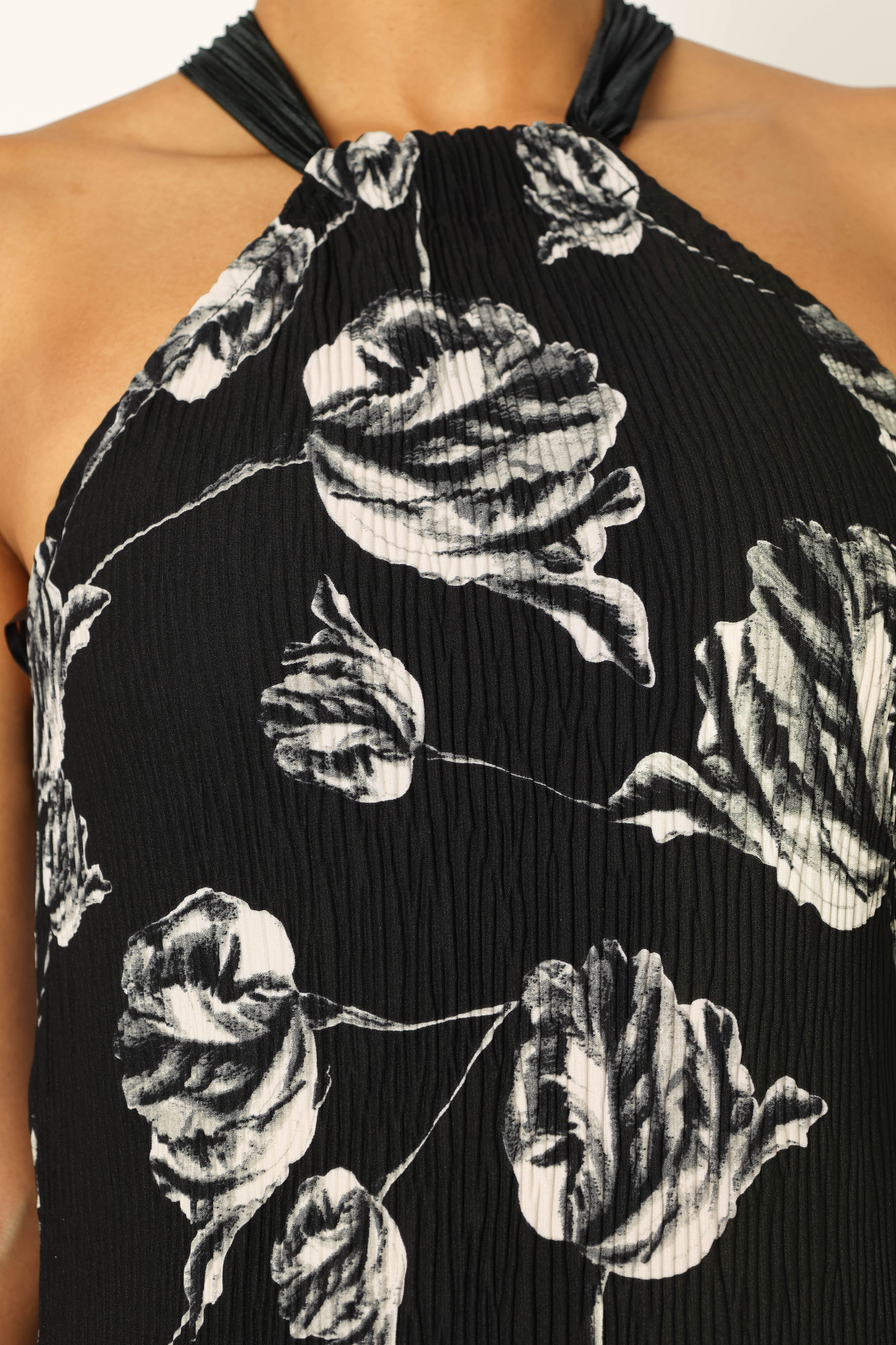 Petal and Pup USA DRESSES Melody Plisse Halter Maxi Dress - Black Floral