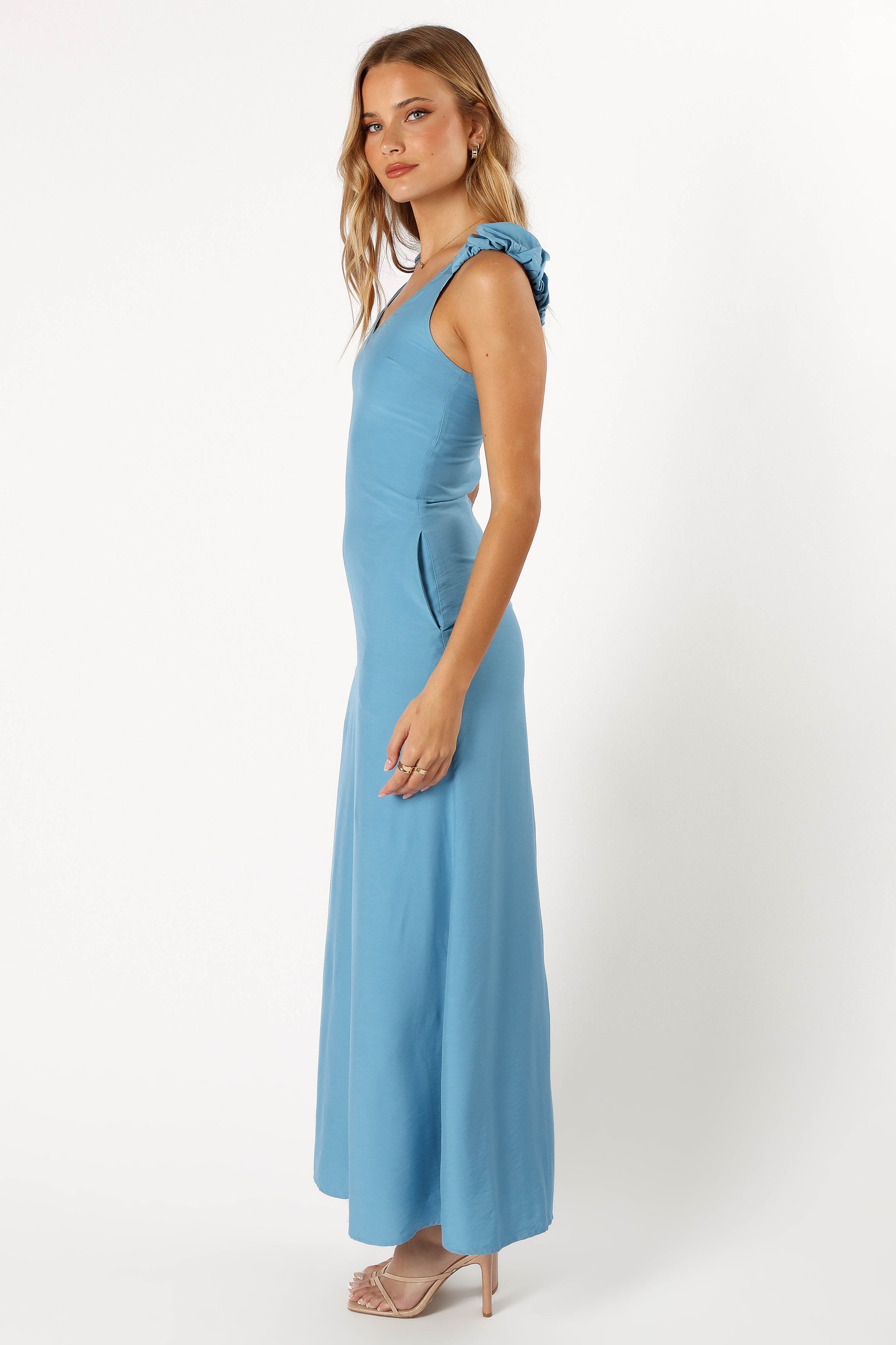 Petal and Pup USA DRESSES Michael Ruched Strap Maxi Dress - Blue
