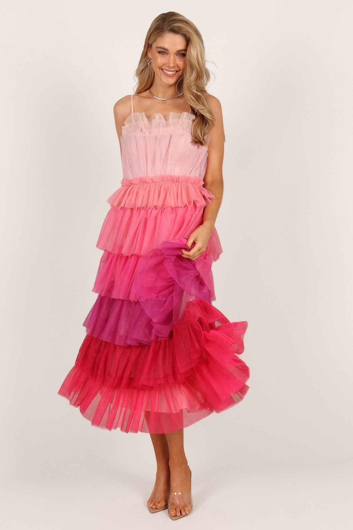 Petal and Pup USA DRESSES Minnie Tiered Tulle Midi Dress - Pink