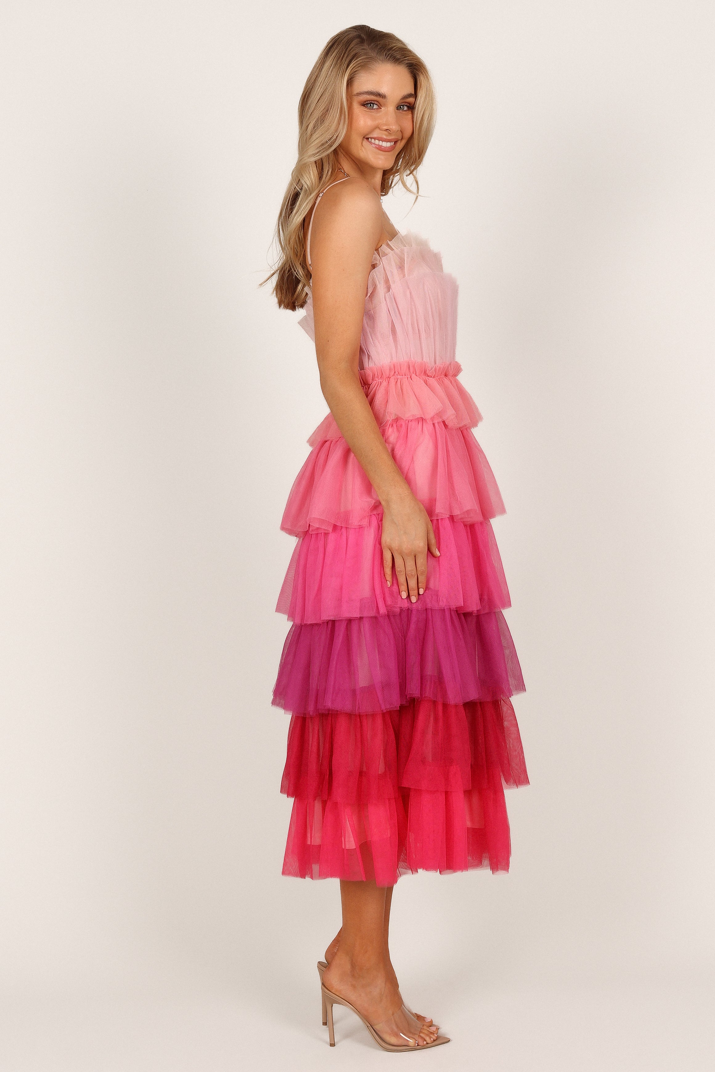 Petal and Pup USA DRESSES Minnie Tiered Tulle Midi Dress - Pink