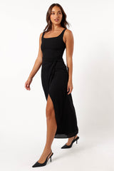 Petal and Pup USA DRESSES Nadea Faux Wrap Maxi Dress - Black