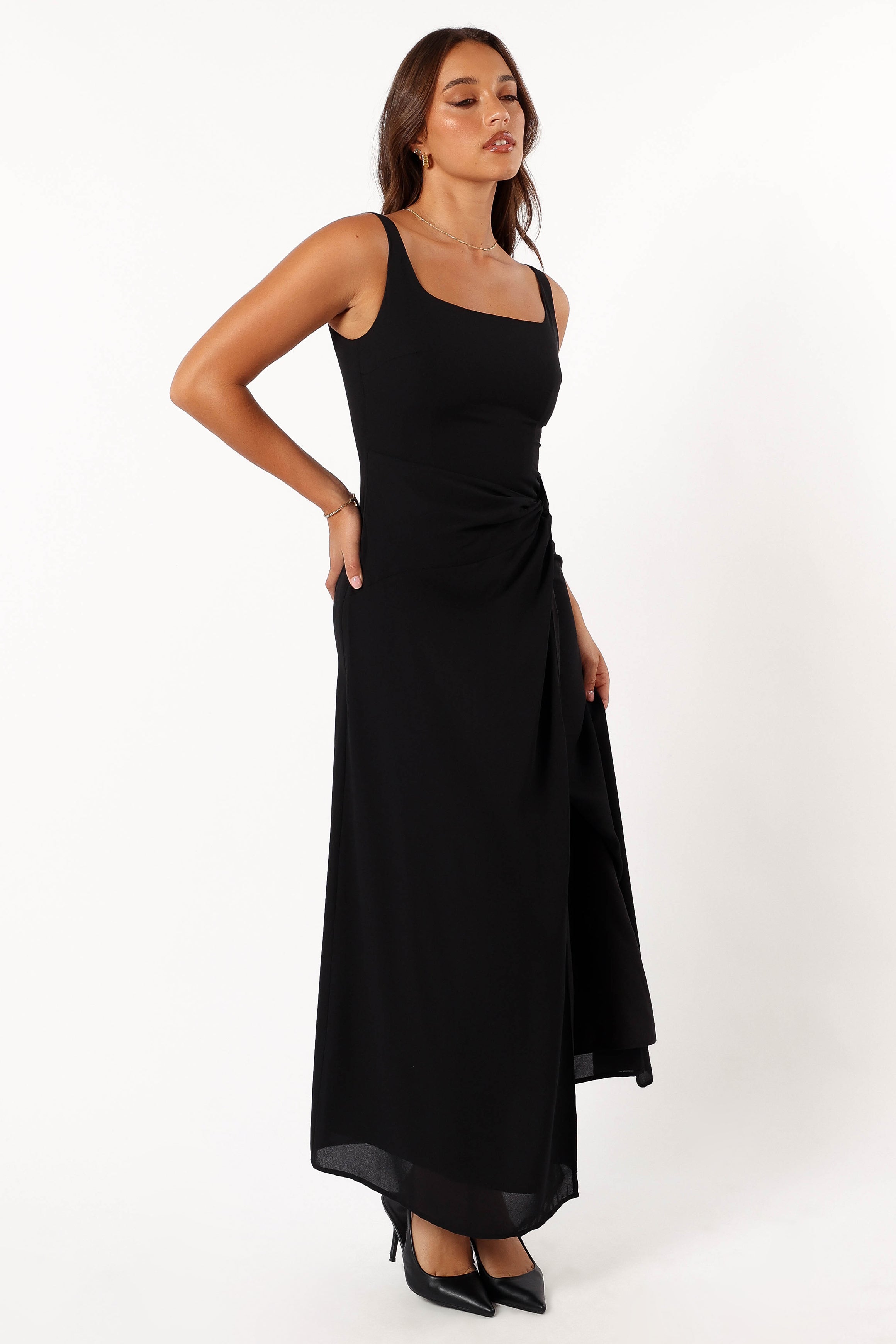 Petal and Pup USA DRESSES Nadea Faux Wrap Maxi Dress - Black