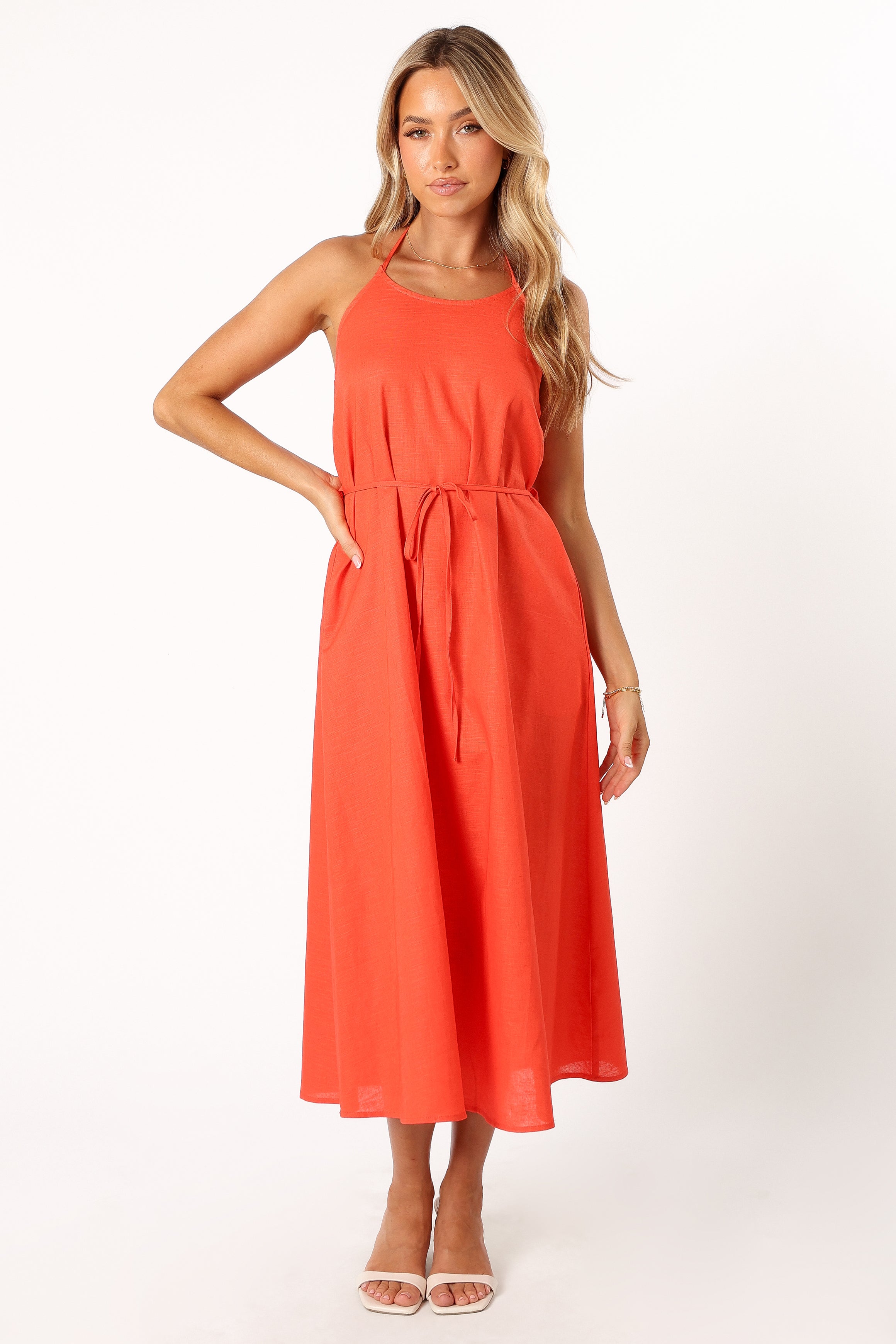 Petal and Pup USA DRESSES Nadine Halterneck Midi Dress - Coral