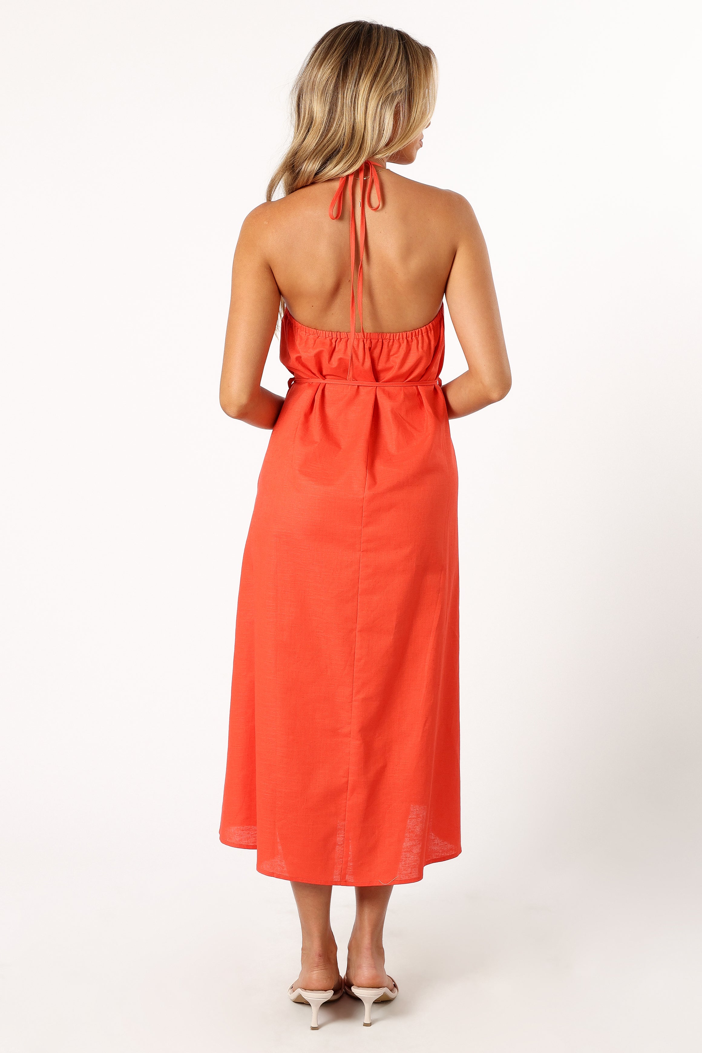 Petal and Pup USA DRESSES Nadine Halterneck Midi Dress - Coral