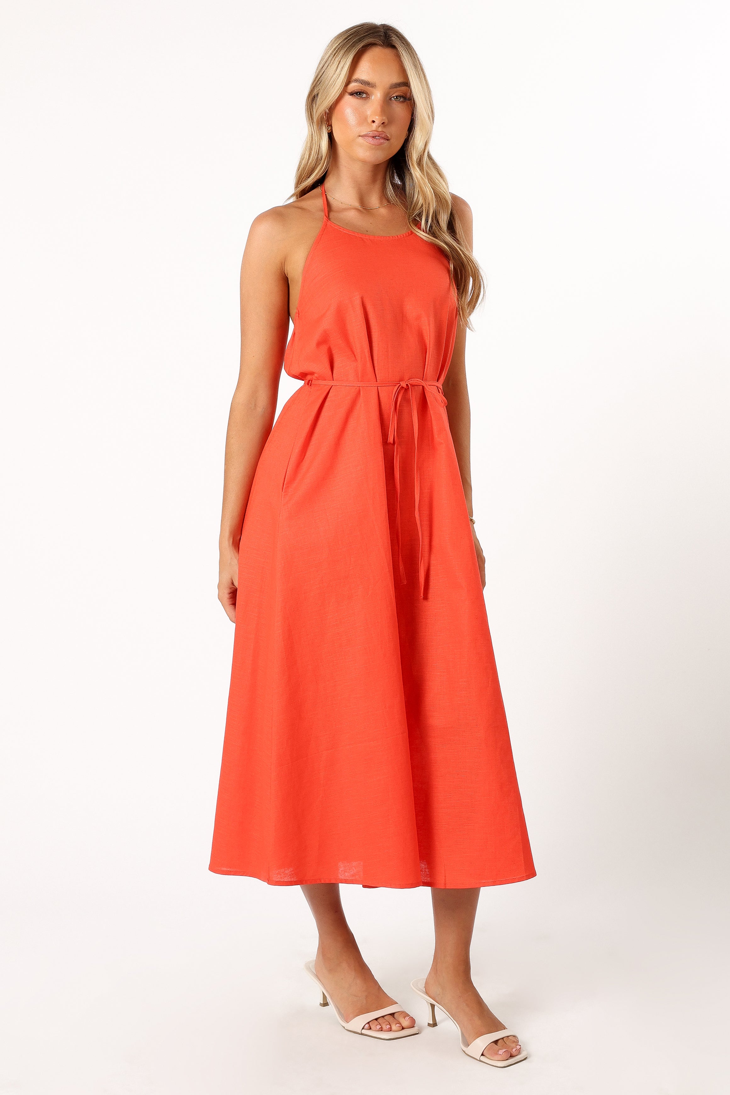 Petal and Pup USA DRESSES Nadine Halterneck Midi Dress - Coral