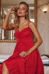 Petal and Pup USA DRESSES Naira Pleated Midi Dress - Red