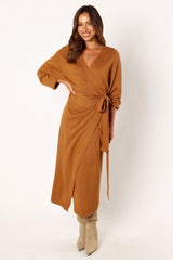 Petal and Pup USA DRESSES Nova Wrap Knit Midi Dress - Camel