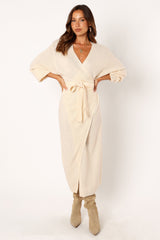 Petal and Pup USA DRESSES Nova Wrap Knit Midi Dress - Taupe