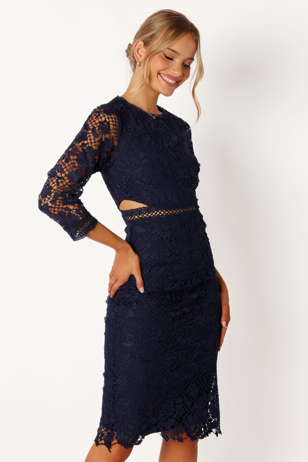 Petal and Pup USA DRESSES Pia Long Sleeve Midi Dress - Navy