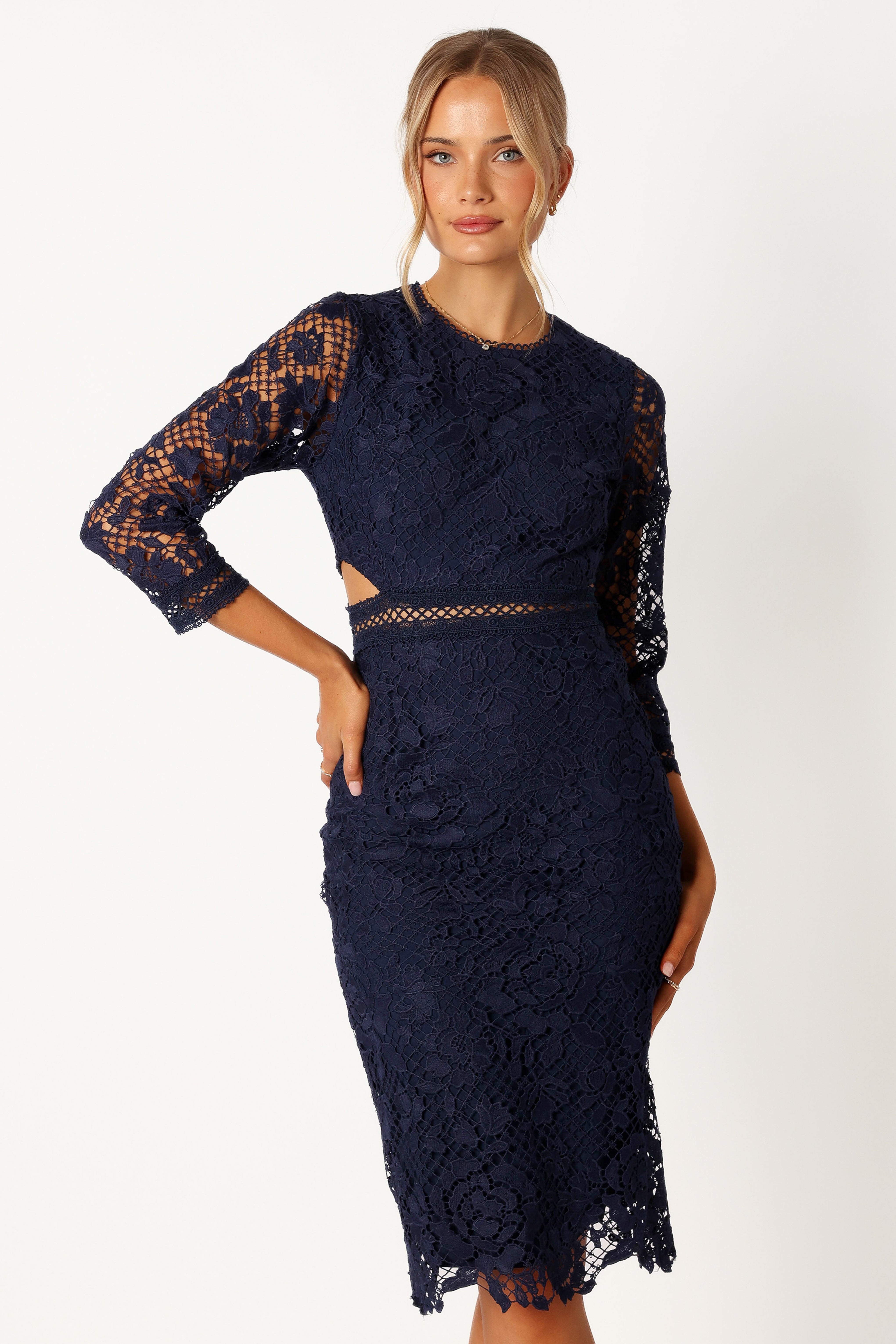 Petal and Pup USA DRESSES Pia Long Sleeve Midi Dress - Navy