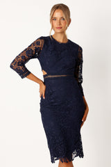 Petal and Pup USA DRESSES Pia Long Sleeve Midi Dress - Navy