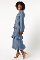 Petal and Pup USA DRESSES Pippa Long Sleeve Midi Dress - Blue