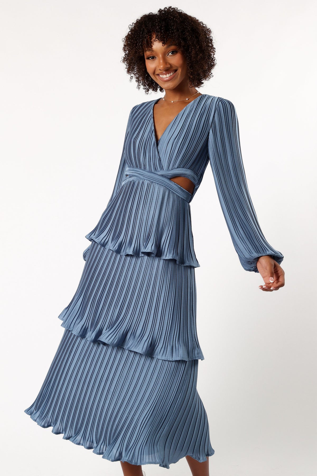 Petal and Pup USA DRESSES Pippa Long Sleeve Midi Dress - Blue